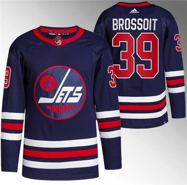 Men%27s Winnipeg Jets #39 Laurent Brossoit 2021-22 Navy Stitched Jersey->washington capitals->NHL Jersey